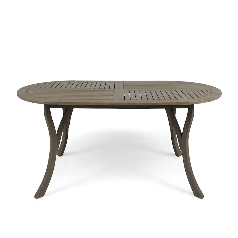 Acacia Wood Dining Table 70 Inch Oval Top Gray Finish Outdoor Patio