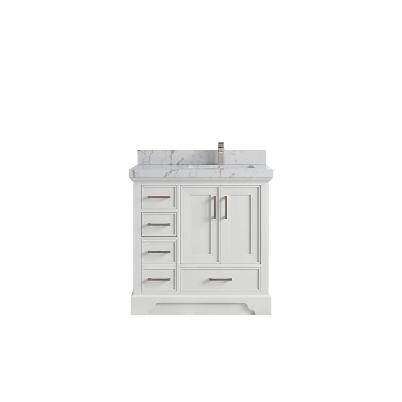 Willow Collections 36 x 22 Charlotte D Right Offset Sink Bathroom Vanity with Countertop - 2”Venatino - White