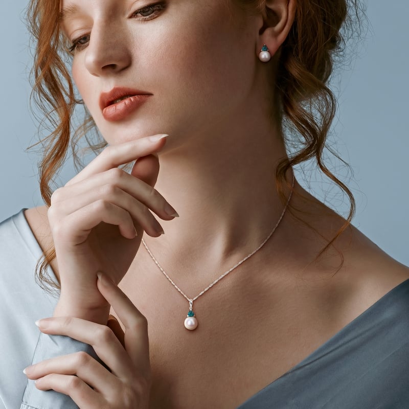 Miadora 8mm Cultured Freshwater Pearl 4/5ct TGW Created Alexandrite Jewelry Set 10k White Gold