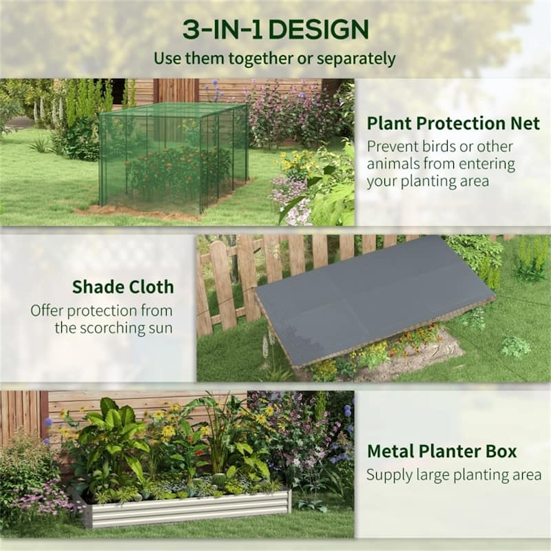 Large Galvanized Steel Raised Garden Bed with Crop Cage Shade and Cloth Zippered Access