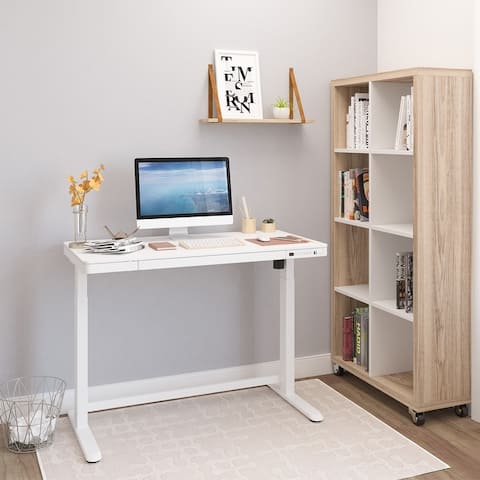 FlexiSpot Home Office Electric Height Adjustable Desk 48" Width Standing Desk Computer Desk Wooden Top With Drawer, USB Charged