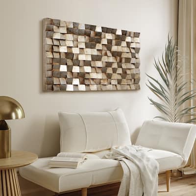 "Textured 1" Handed Painted Rugged Blocks with Gold Leaf Wall Art