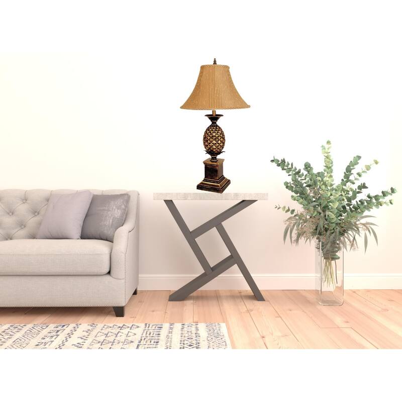 Gold Metal Pineapple Lamp with Fabric Shade for Home Decor - 18" x 18" x 32"