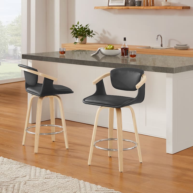 Art Leon Poplar Wood and Upholstered Swivel Barstool