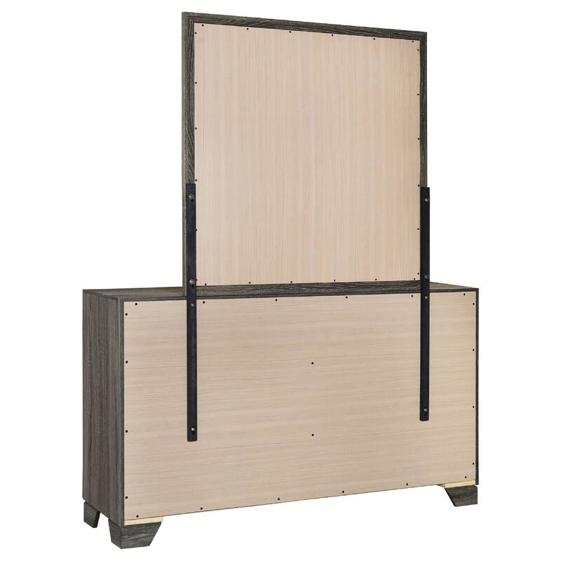 Reay Wide Dresser and Mirror with Mitered Trim, Brown Oak Wood