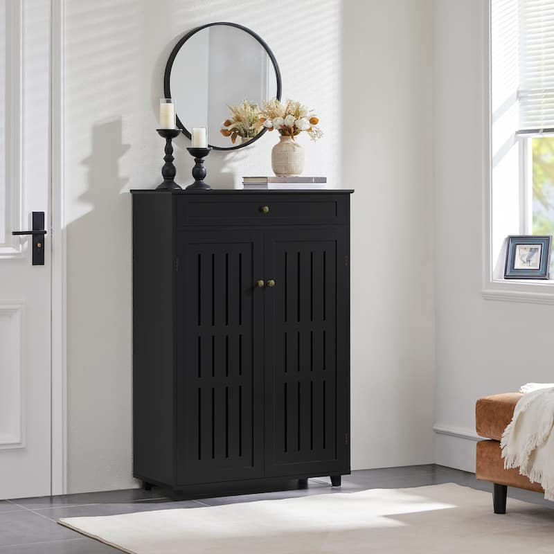 Yaheetech 5-Tier & 1 Drawer Shoe Storage Cabinet Closed Adjustable Shoes Rack - Black