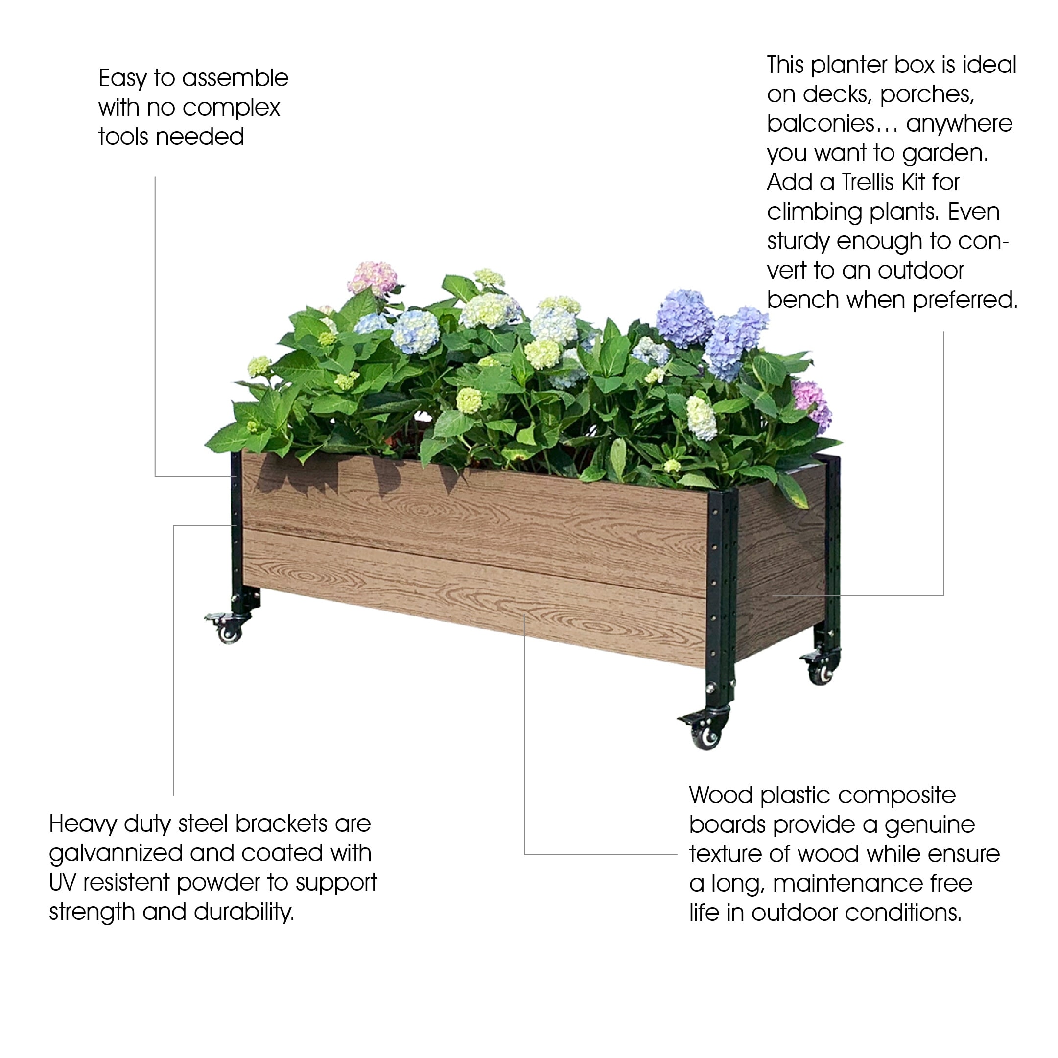 Mobile Deckside Planter Box Raised Garden Bed - Image 5