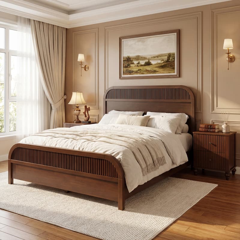 Christopher Knight Home - Modern Wood Platform Bed Frame with Headboard and Wooden Slats Support - No Box Spring Needed - Wenge - Queen