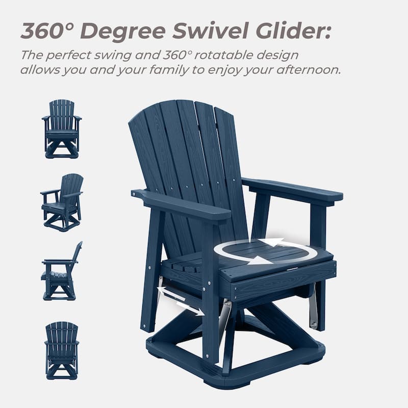 Set of 2 HDPE Adirondack Swivel Gliders, Outdoor Patio Chair Set