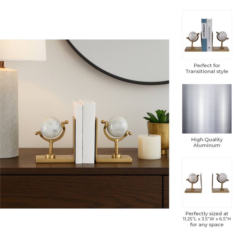 Metal Marble Bookends Globe Sculpture Sphere (Set of 2) - 7" Gold - 11.25"