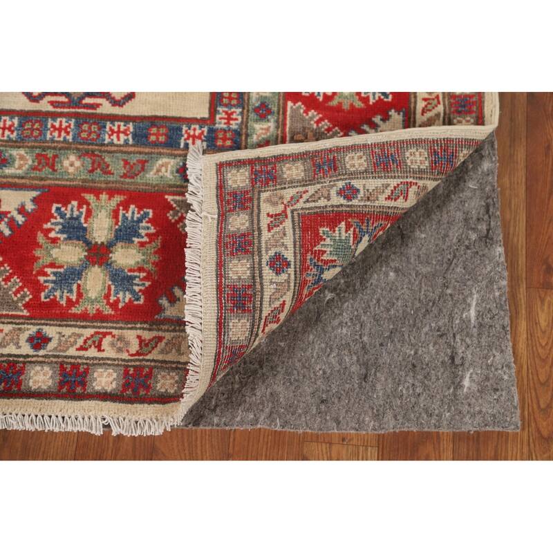 Geometric Kazak Area Rug Handmade Beige Wool Carpet - 4'10" x 6'6"