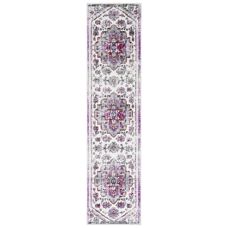 SAFAVIEH Skyler Rella Medallion Distressed Rug - 2' x 8' Runner - Ivory/Purple