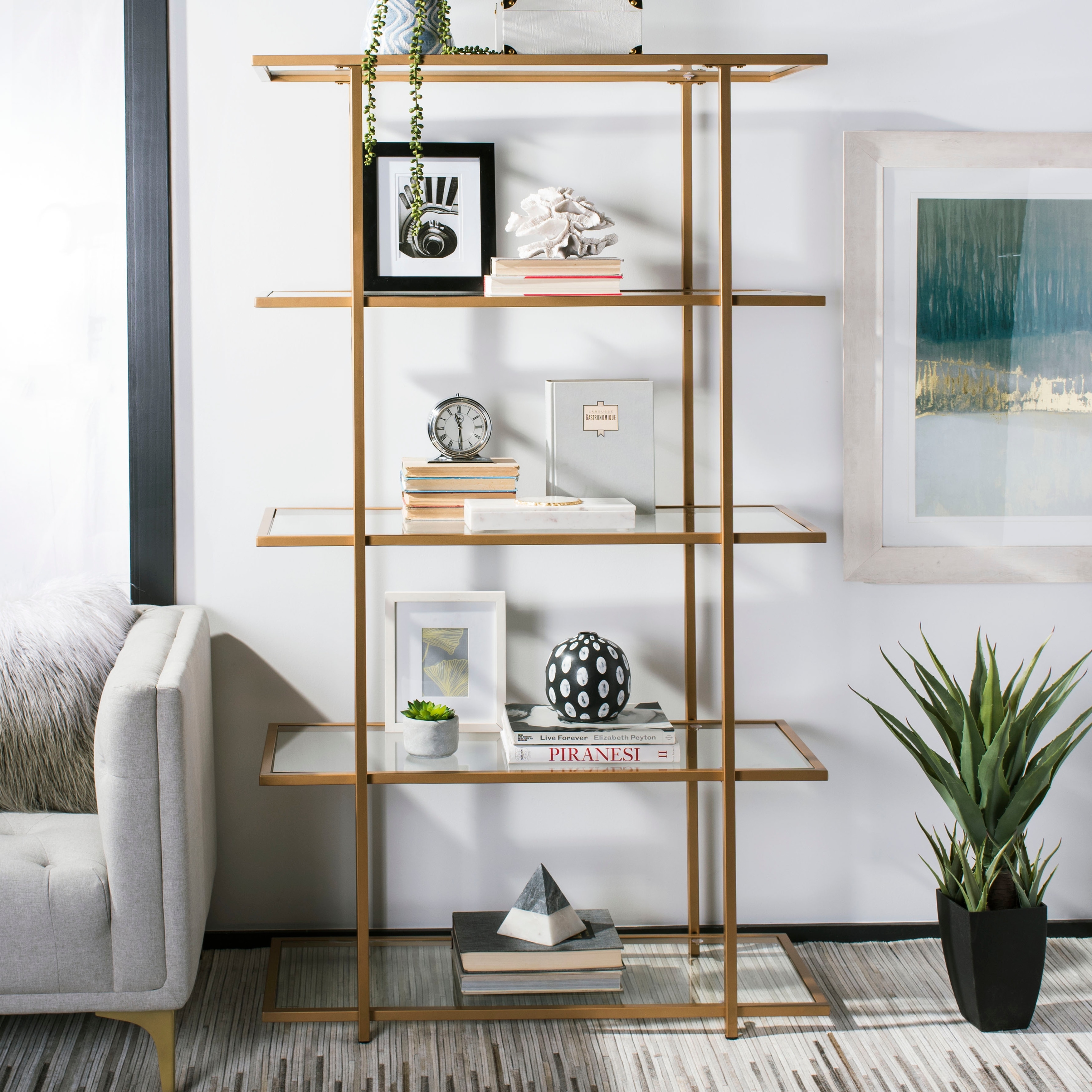 SAFAVIEH Arden 6 tier Gold Clear Etagere 40 x 18 x 72 On Sale Bed Bath Beyond 21185354