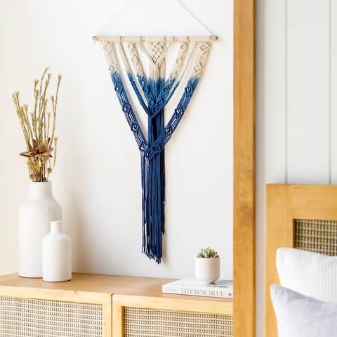 Artistic Weavers Tia Dip-Dyed Blue & Cream Macrame Fringe Wall Hanging - 29"H x 20"W