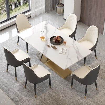 Faux Marble Dining Table Slate Table for Dining Room Kitchen