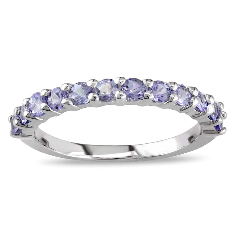 Miadora Sterling Silver Amethyst Anniversary Semi-Eternity Ring