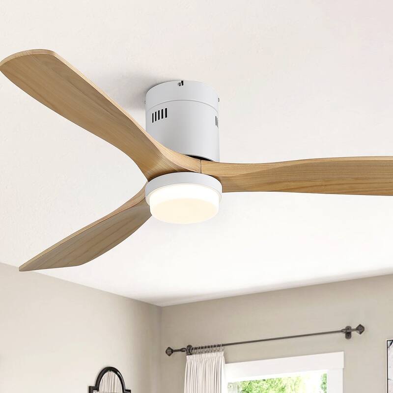 Sofucor 52" Low Profile Flush Mount Noiseless Ceiling Fan with Light and Remote,3 Solid Wood Blades,6 Speed Levels