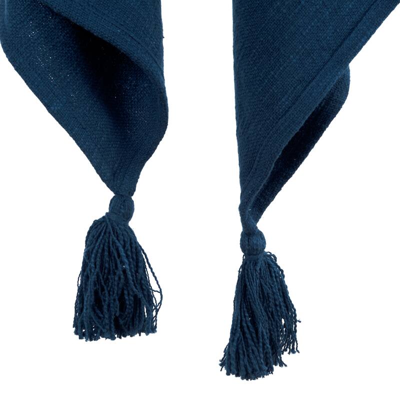 HomeRoots 50" X 60" Blue Cotton Woven Ikat Throw Blanket with Tassels