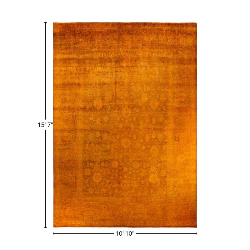 Overton Hand Knotted Wool Vintage Inspired Modern Contemporary Overdyed Gold Area Rug - 10' 10" x 15' 7"