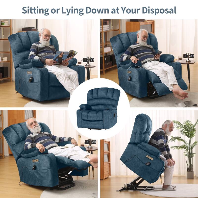 Power Lift Recliner Chair, Oversized Shell Backrest Reclining Chair with Massage & Heat for Elderly