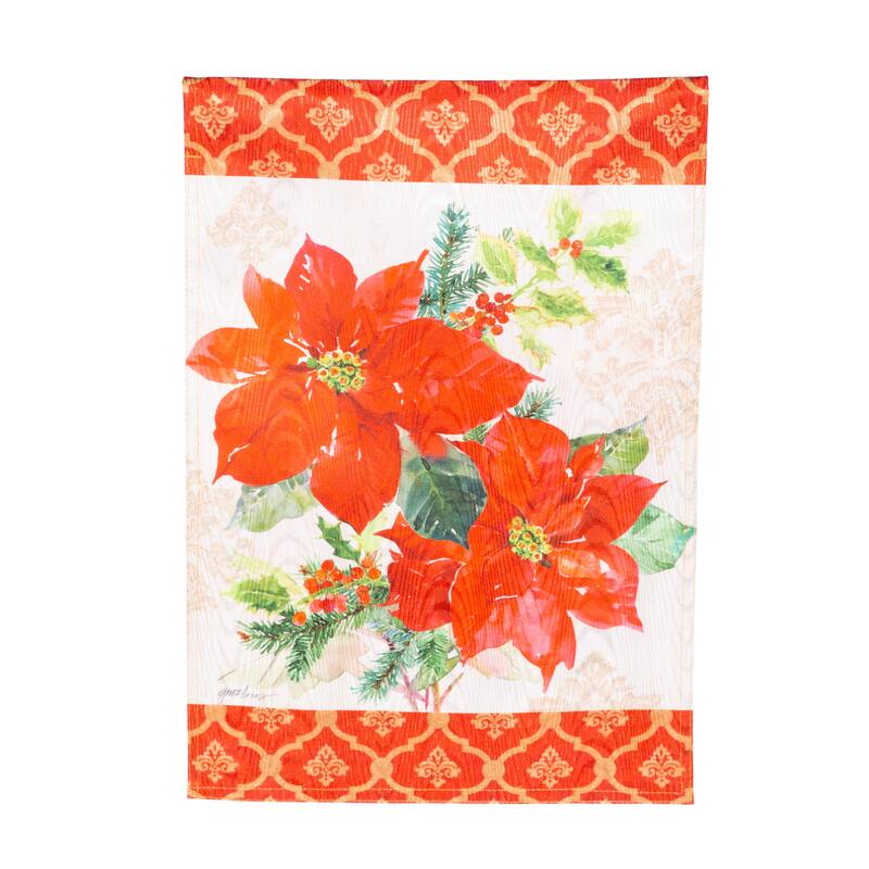 12.5 in. x 18 in. Gilded Pattern Poinsettia Christmas Moire Garden Flag - Multicolor - 12.5 in x 18 in