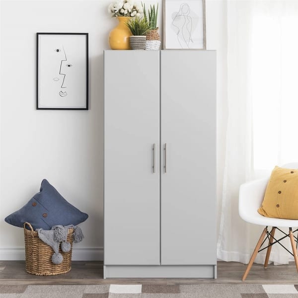 slide 2 of 28, Bedroom Armoire Wardrobe Cabinet with Hanging Rail - 65'' H X 32'' W X 24.5'' D Light-Grey