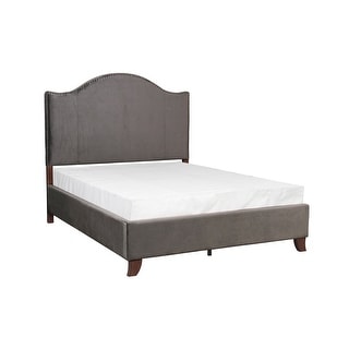 Brown Cherry Finish Fabric Upholstered Headboard Tufted Nailhead Trim 1pc Queen Size Panel Bed Beautiful Wooden Bedroom Furniture
