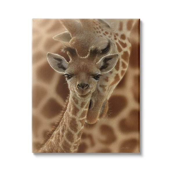 slide 2 of 15, Stupell Baby Giraffe with Mother Patterned Safari Animal Hug Canvas Wall Art - Orange 30 x 40