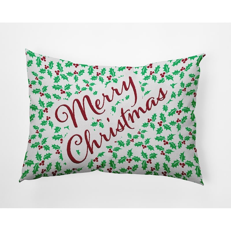 Merry Christmas with Holly Indoor/Outdoor Throw Pillow - 14" x 20" - Bright Green
