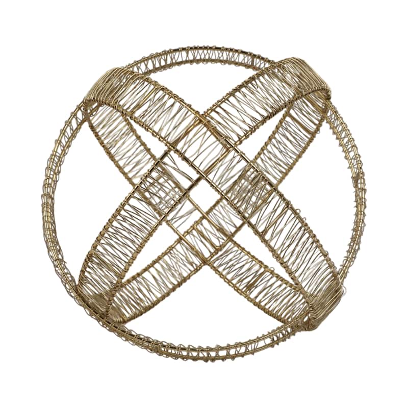 Metal Orb Sculpture with Interwoven Iron Wire Design Decorative Accent