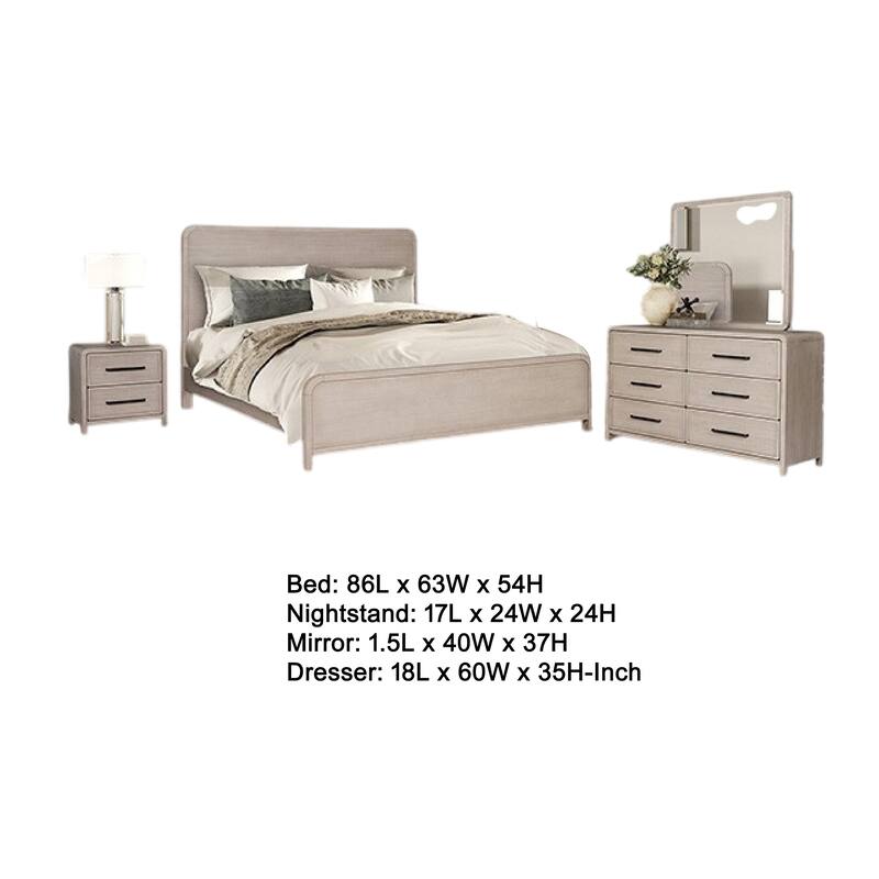Giva 5pc Queen Bedroom Set, 2 Nightstands, Mirror, Natural Oak Beige