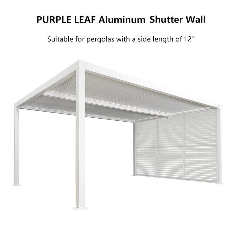 PURPLE LEAF White Louvered Pergola Accessories Roller Blinds, Strip Light and Shutter Wall(Pergola Not Included) - 12' - Shutter Wall Only
