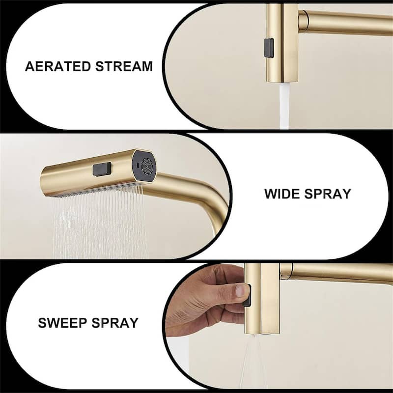Single Handle Kitchen Faucet with Pull Out Sprayer Modern Single Hole Pull Down Kitchen Sink Faucets Brushed Gold