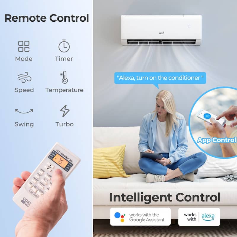 Costway 9100BTU Wifi Enabled Mini Split AC 20.5 SEER2115V Inverter Air