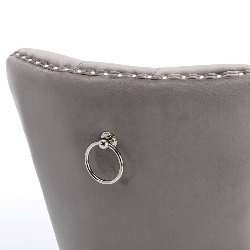 Tufted Velvet Dining Chairs - Solid Wood - Golden Stainless Steel Legs - Nailhead Trim - Set of 2