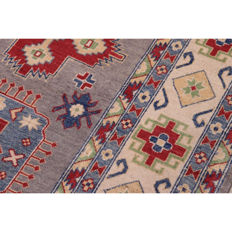 Southwestern Kazak Sonia Gray/Natural Wool Rug - 8'0'' x 10'0''