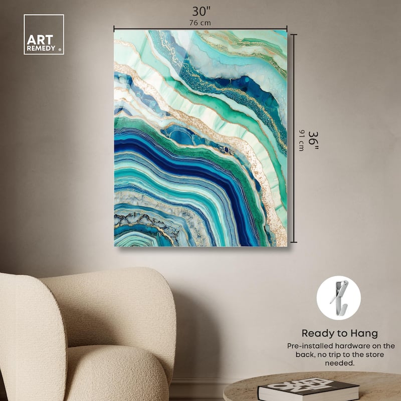 Blue Green Abstract Agate II Acrylic by Art Remedy, Ready to Hang