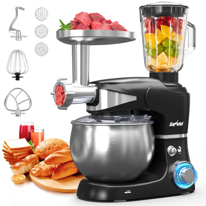 3-in-1 Kitchen Mixer: Stand Mixer, Food Processor & Blender with 6 Speeds and 6.5 Qt Bowl
