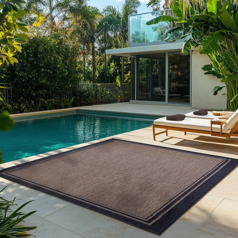 Gertmenian Paseo Soroa Havana Brown/Black Classic Border Flatweave Indoor/ Outdoor Area Rug