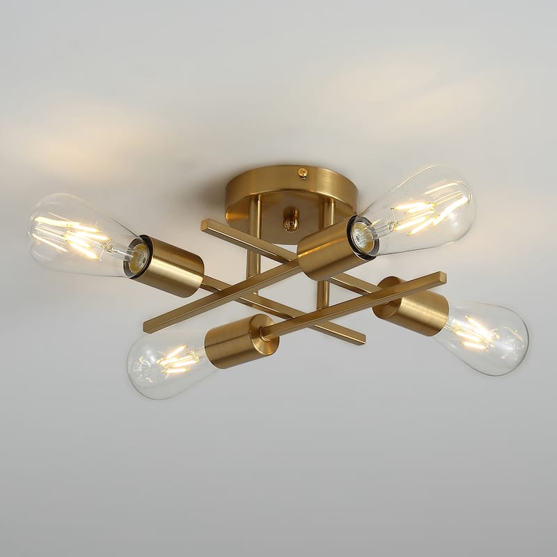 Modern Sputnik Design Semi Flush Mount Gold 4-Light Ceiling Lamp