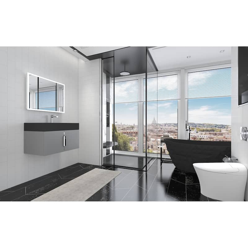 Amazon 30" Wall Mounted Bathroom Right Basin Vanity Set w/ Black Top