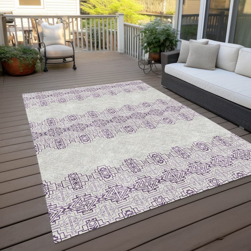 Machine Washable Indoor/ Outdoor Moroccan Boho Chantille Rug - Purple - 10' x 14'