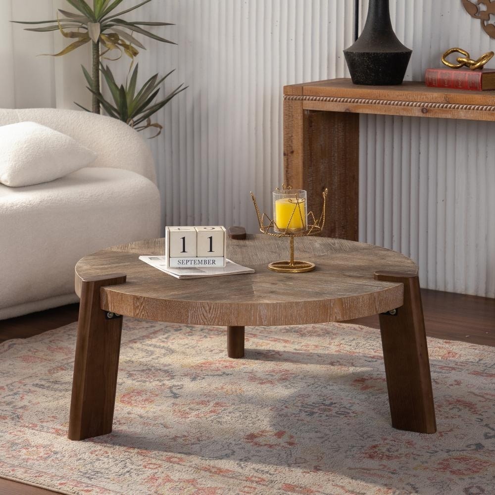 GDFStudio - Nolan Rustic Natural Solid Wood Round Coffee Table - Coffee Table