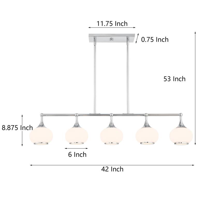 Acroma 5-light Modern Linear Chandelier with Opal Glass Globe Shade Kitchen Island Light