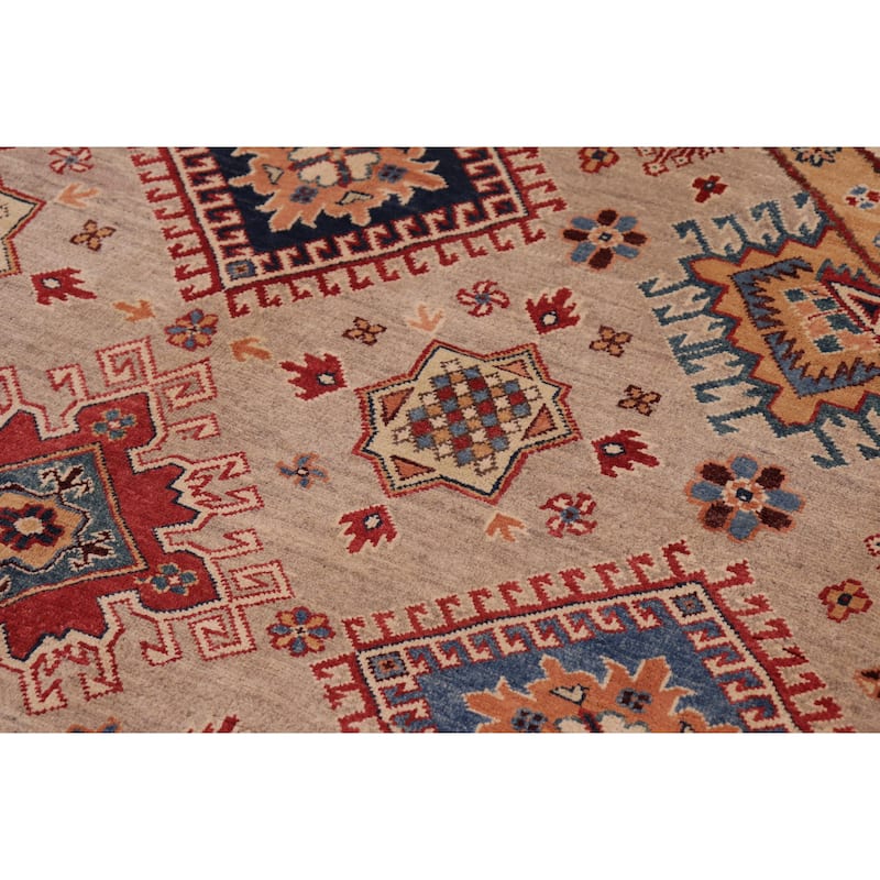Southwestern Kazak Malik Light Blue/Beige Wool Round - 8'0'' x 8'0''