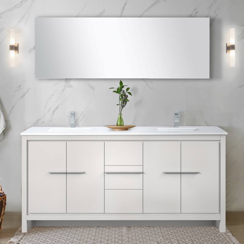 Lafarre Bath Vanity, White Quartz Top, Chrome Faucet Set and Mirror