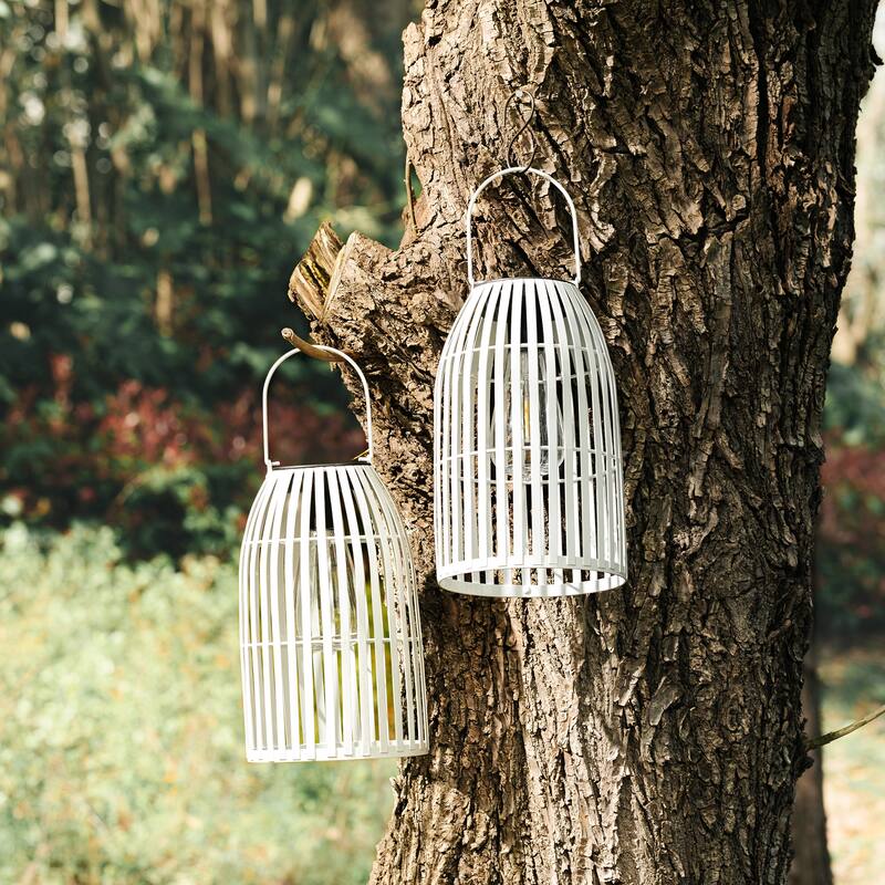 Glitzhome 9.75"H Set of 2 Stripes Solar Powered Outdoor Hanging Lantern