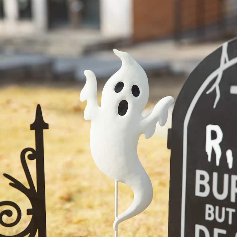 Glitzhome 24"H 5-Piece Halloween Metal Fences Tombstone Ghost Set Yard Stakes