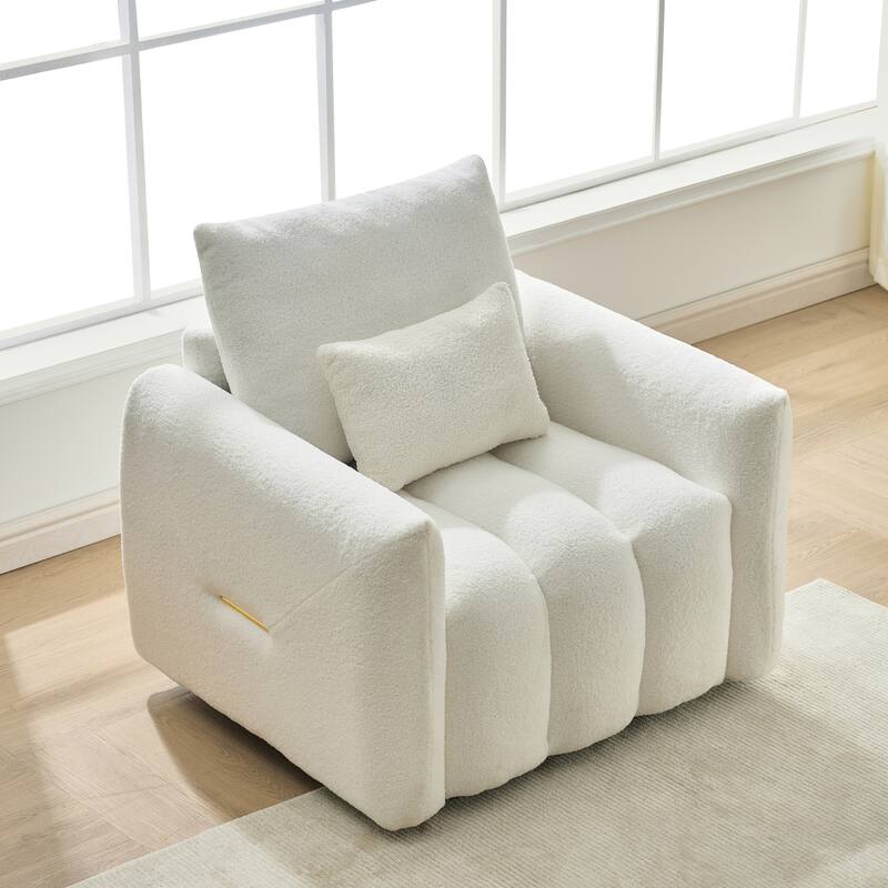 38.1" Off White Teddy Fabric Sofa for Apartment, Office and Living Room