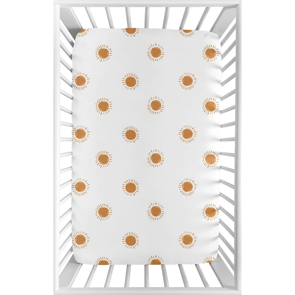 Baby Fitted Mini Portable Crib Sheet Orange and White Boho Sun Portable Crib Pack Play Retro Bohemian Minimalist Gender Neutral